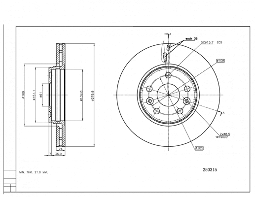 Disque de frein HART 250 315