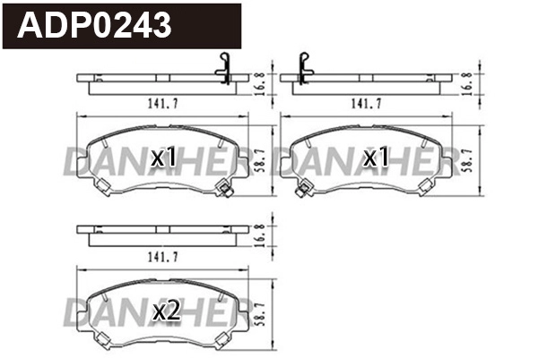 Kit de plaquettes de frein, frein à disque DANAHER ADP0243
