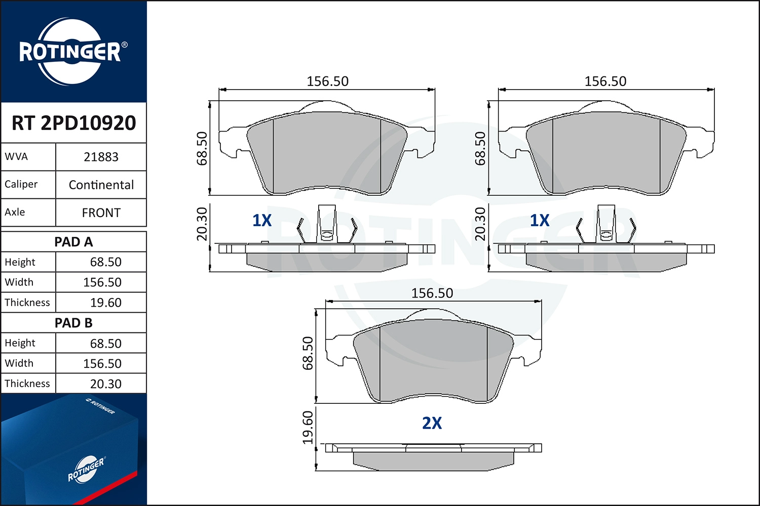 Kit de plaquettes de frein, frein à disque ROTINGER RT 2PD10920