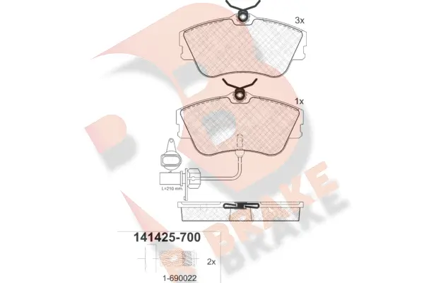 Kit de plaquettes de frein, frein à disque R BRAKE RB1425-700