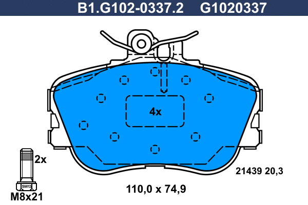 Kit de plaquettes de frein, frein à disque GALFER B1.G102-0337.2
