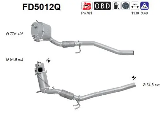 Filtre à particules / à suie, échappement AS FD5012Q