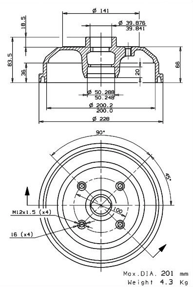 Tambour de frein VILLAR 627.0030