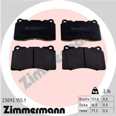 Kit de plaquettes de frein, frein à disque ZIMMERMANN 23092.155.1