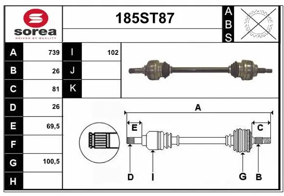 Arbre de transmission STARTCAR 185ST87