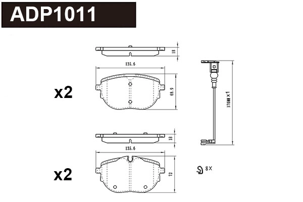 Kit de plaquettes de frein, frein à disque DANAHER ADP1011