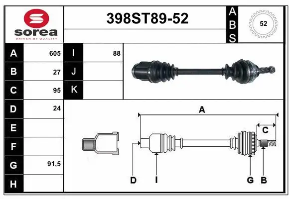 Arbre de transmission STARTCAR 398ST89-52