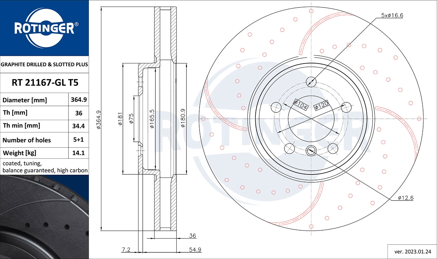 Disque de frein ROTINGER RT 21167-GL T5