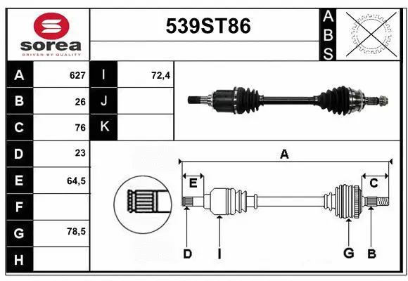 Arbre de transmission STARTCAR 539ST86