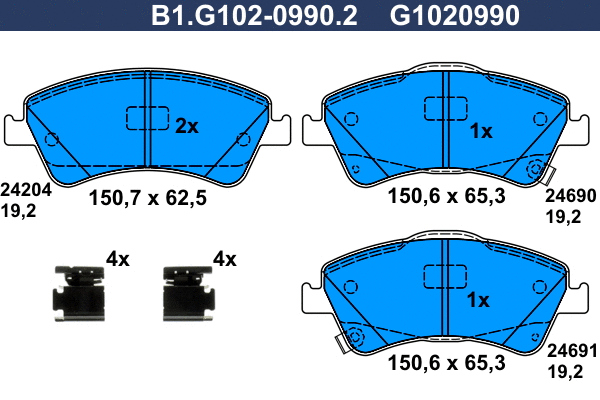 Kit de plaquettes de frein, frein à disque GALFER B1.G102-0990.2
