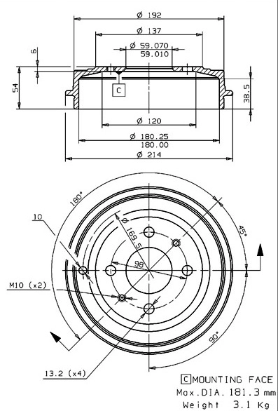 Tambour de frein VILLAR 627.0080