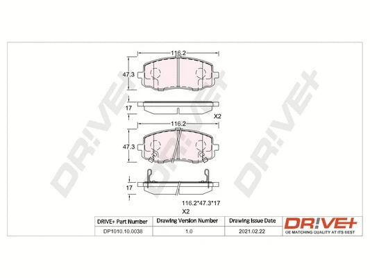 Kit de plaquettes de frein, frein à disque Dr!ve+ DP1010.10.0038