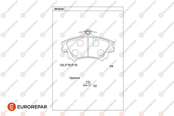 Kit de plaquettes de frein, frein à disque EUROREPAR 1681285480