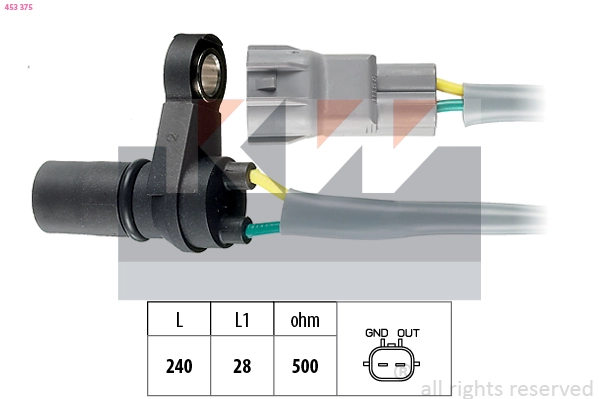 Capteur, vitesse de rotation du moteur KW 453 375