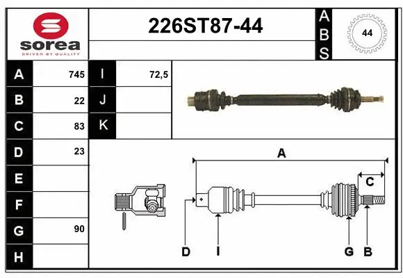 Arbre de transmission STARTCAR 226ST87-44