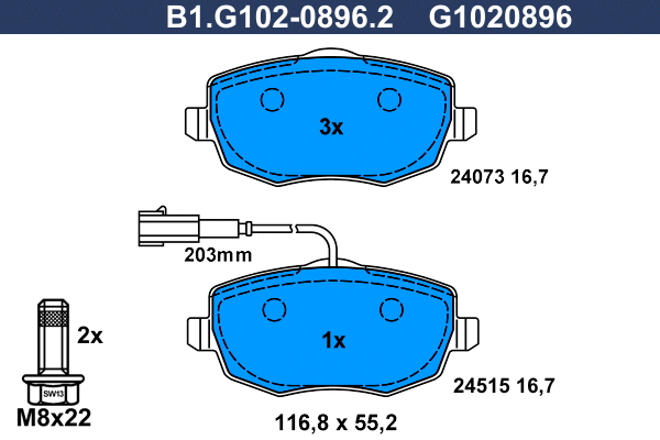 Kit de plaquettes de frein, frein à disque GALFER B1.G102-0896.2