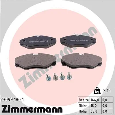 Kit de plaquettes de frein, frein à disque ZIMMERMANN 23099.180.1