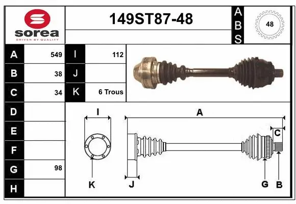 Arbre de transmission STARTCAR 149ST87-48
