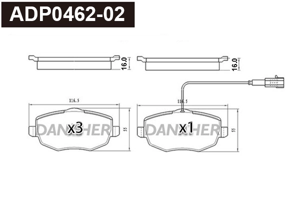 Kit de plaquettes de frein, frein à disque DANAHER ADP0462-02