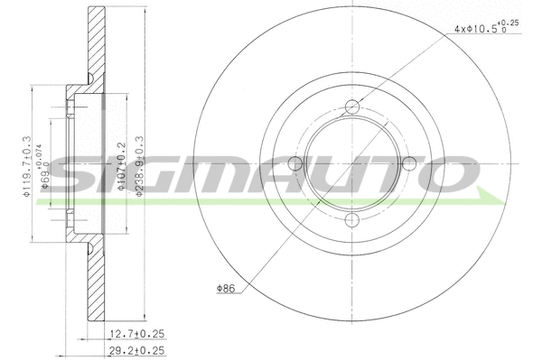 Disque de frein SIGMAUTO DBA115S