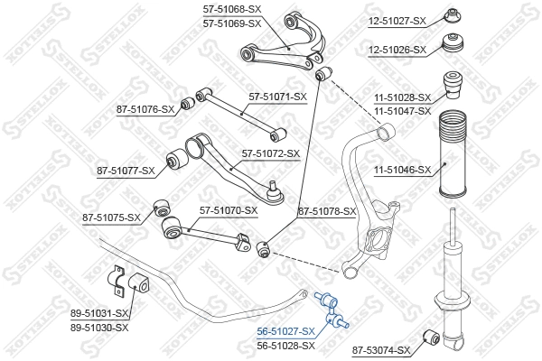 Entretoise/tige, stabilisateur STELLOX 56-51027-SX