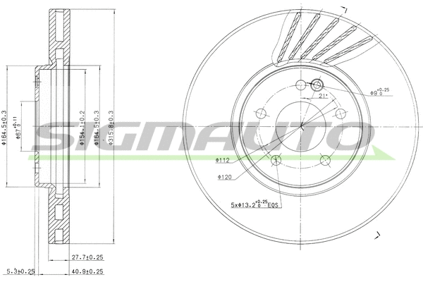 Disque de frein SIGMAUTO DBA964V