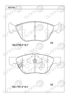 Kit de plaquettes de frein, frein à disque ASIMCO KD0738