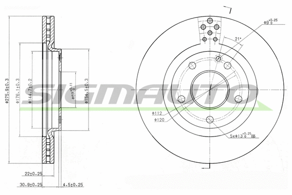 Disque de frein SIGMAUTO DBB173V
