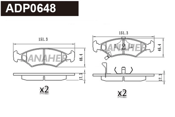 Kit de plaquettes de frein, frein à disque DANAHER ADP0648