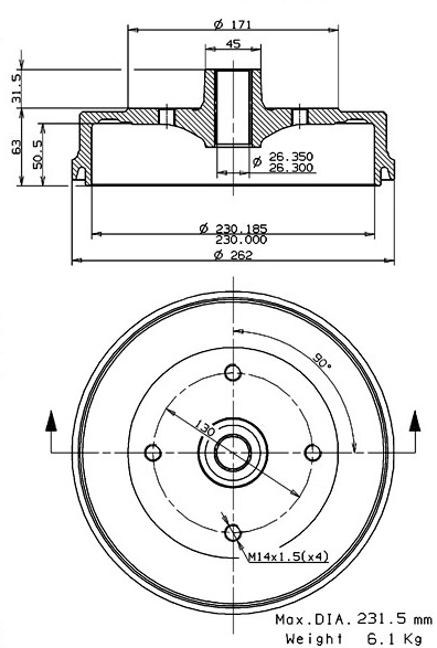 Tambour de frein VILLAR 627.0161