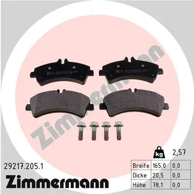 Kit de plaquettes de frein, frein à disque ZIMMERMANN 29217.205.1