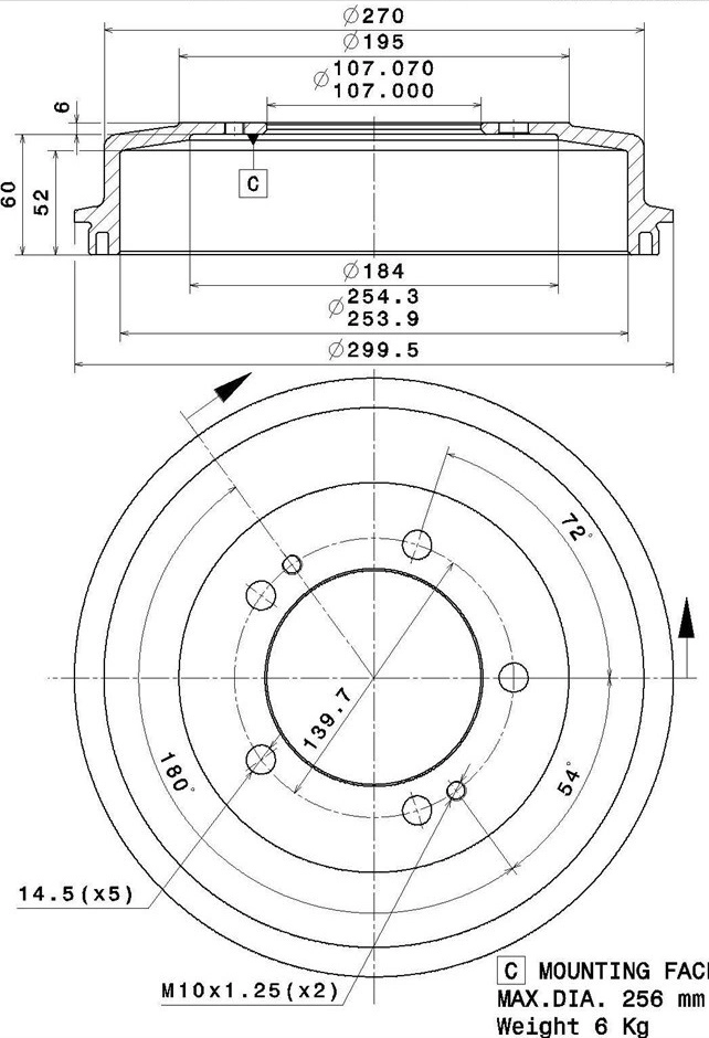 Tambour de frein VILLAR 627.0295