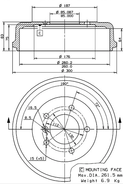 Tambour de frein VILLAR 627.0069