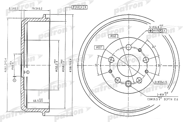 Tambour de frein PATRON PDR1210