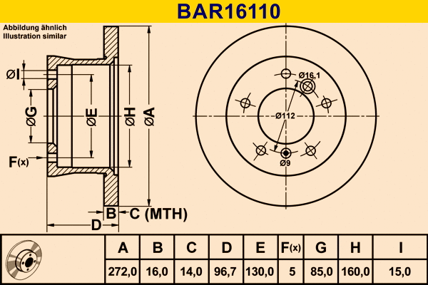 Disque de frein BARUM BAR16110