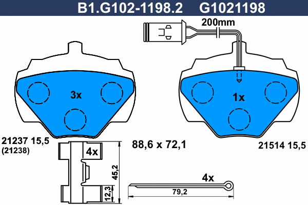 Kit de plaquettes de frein, frein à disque GALFER B1.G102-1198.2