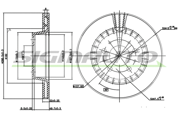 Disque de frein SIGMAUTO DBA434V