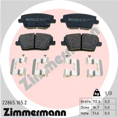 Kit de plaquettes de frein, frein à disque ZIMMERMANN 22865.165.2