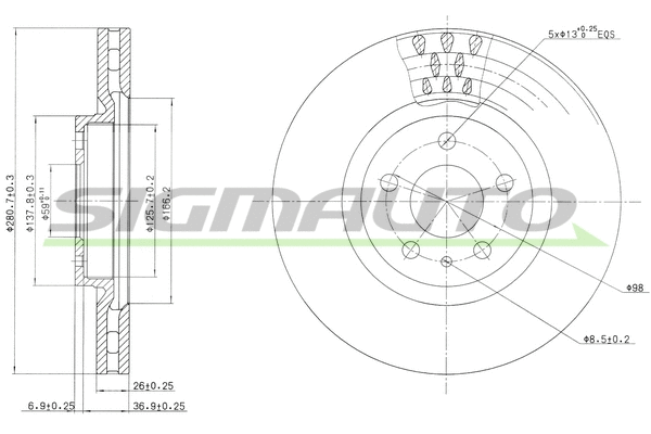 Disque de frein SIGMAUTO DBA474V