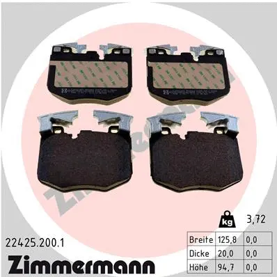 Kit de plaquettes de frein, frein à disque ZIMMERMANN 22425.200.1