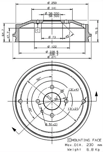 Tambour de frein VILLAR 627.0020