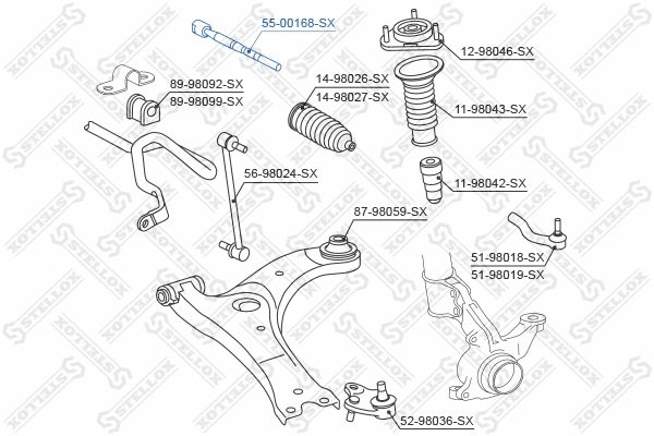 Rotule de direction intérieure, barre de connexion STELLOX 55-00168-SX
