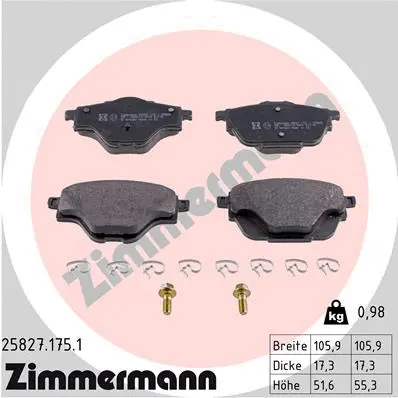 Kit de plaquettes de frein, frein à disque ZIMMERMANN 25827.175.1