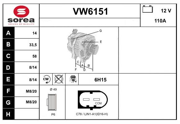 Alternateur SERA VW6151