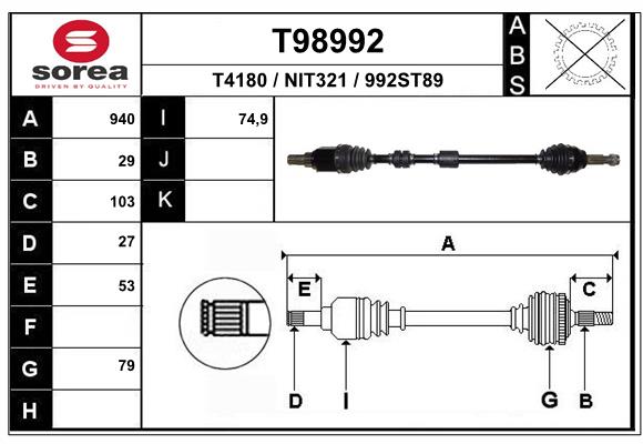 Arbre de transmission EAI T98992