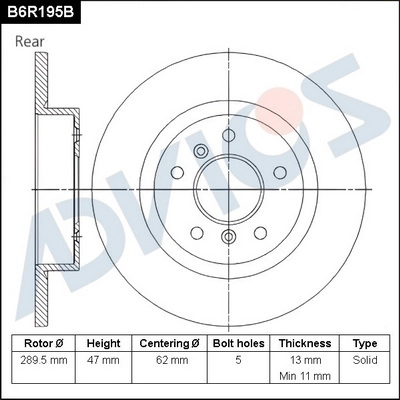 Disque de frein ADVICS B6R195B