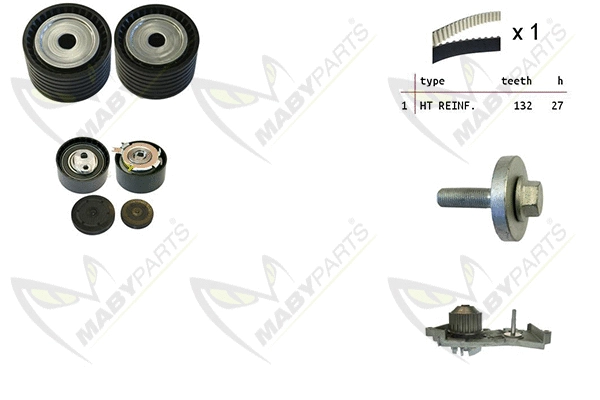 Pompe à eau + kit de courroie crantée MABYPARTS OBKWP0162