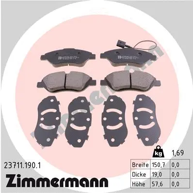 Kit de plaquettes de frein, frein à disque ZIMMERMANN 23711.190.1