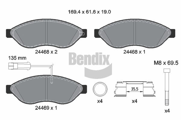 Kit de plaquettes de frein, frein à disque BENDIX Braking BPD2488