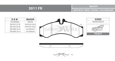 Kit de plaquettes de frein, frein à disque GOODWILL 3011 FR